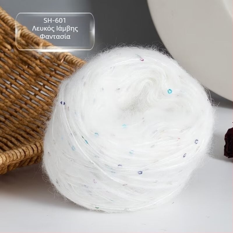 Νήμα Mohair για Πλέξιμο — DIY σετ για φουλάρι και καπέλο με παγιέτες