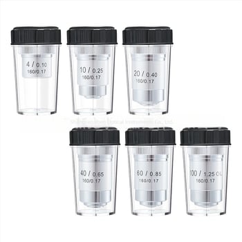 NISHAI αχρωματικός αντικειμενικός φακός μικροσκοπίου — σετ 4x/10x/20x/40x/60x; εφαρμογές: βιολογία, χημεία, έρευνα