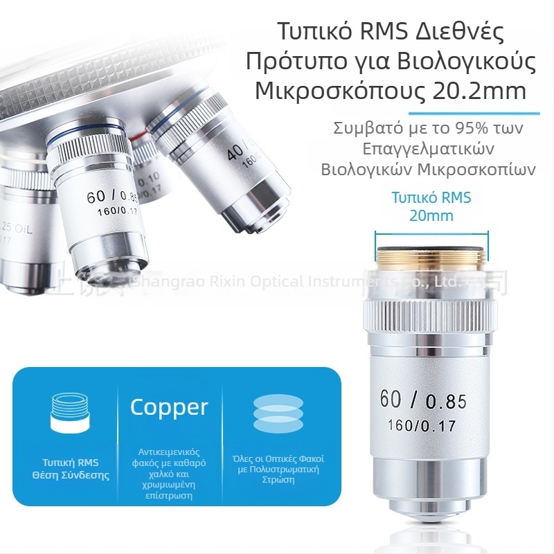 NISHAI αχρωματικός αντικειμενικός φακός μικροσκοπίου — σετ 4x/10x/20x/40x/60x; εφαρμογές: βιολογία, χημεία, έρευνα