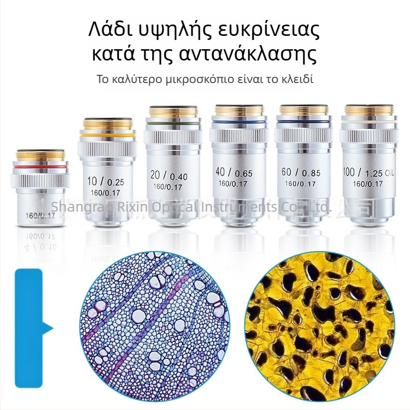 NISHAI αχρωματικός αντικειμενικός φακός μικροσκοπίου — σετ 4x/10x/20x/40x/60x; εφαρμογές: βιολογία, χημεία, έρευνα