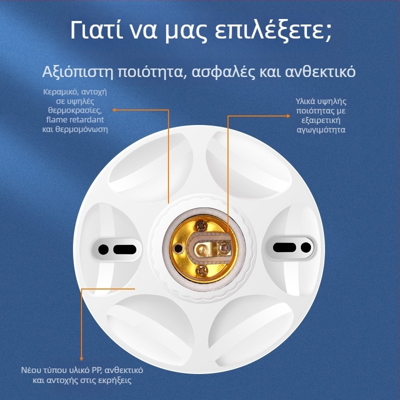 E27 κεραμική βιδωτή βάση λαμπτήρα, PVC σώμα και PVC κάλυμμα, IP20, μοντέλο QPD-008, τροφοδοσία από πρίζα