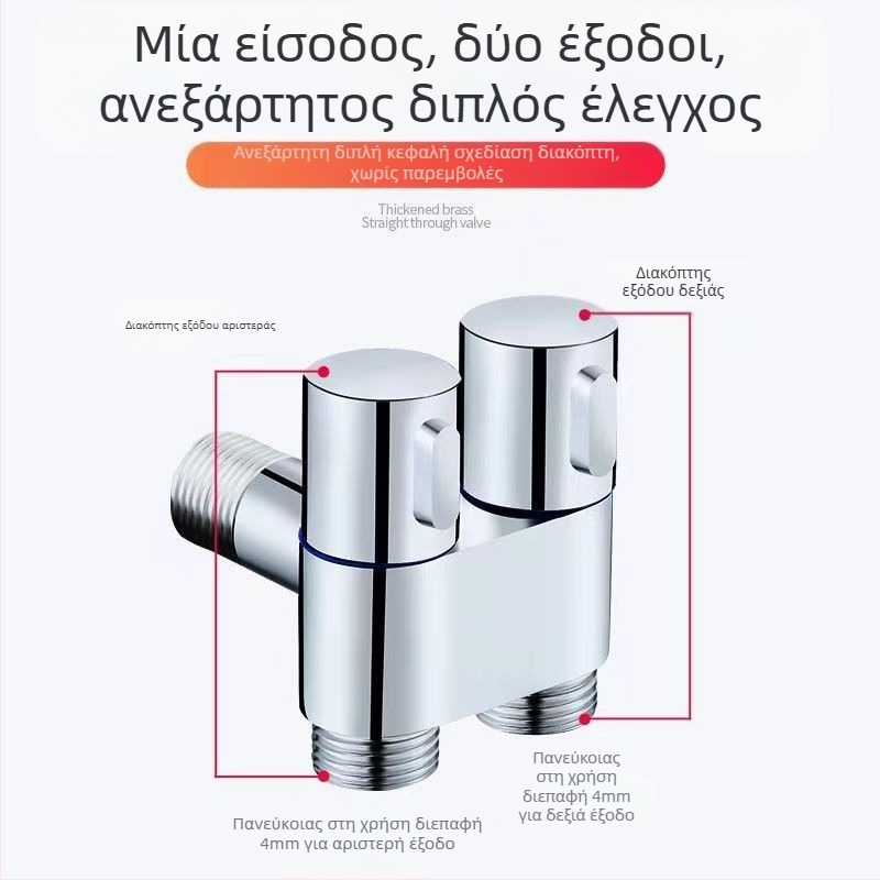 Σετ ψεκαστήρα τουαλέτας με ενσωματωμένη εγκατάσταση, ορείχαλκι σώμα, διπλή έξοδος, γωνιακή βαλβίδα