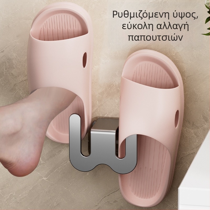 Ράφι για παντόφλες μπάνιου από ανθρακούχο ατσάλι, τοποθέτηση στον τοίχο χωρίς διάτρηση, με γάντζο αποστράγγισης, ελαφρύς πολυτελής σχεδιασμός