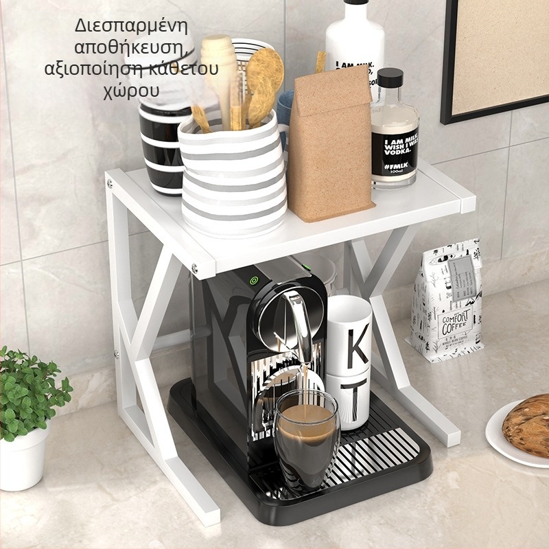 Ράφι αποθήκευσης φούρνου μικροκυμάτων κουζίνας – πάγκο, χάλυνας άνθρακα, αναδιπλούμενο, διπλό επίπεδο, πολυλειτουργικό