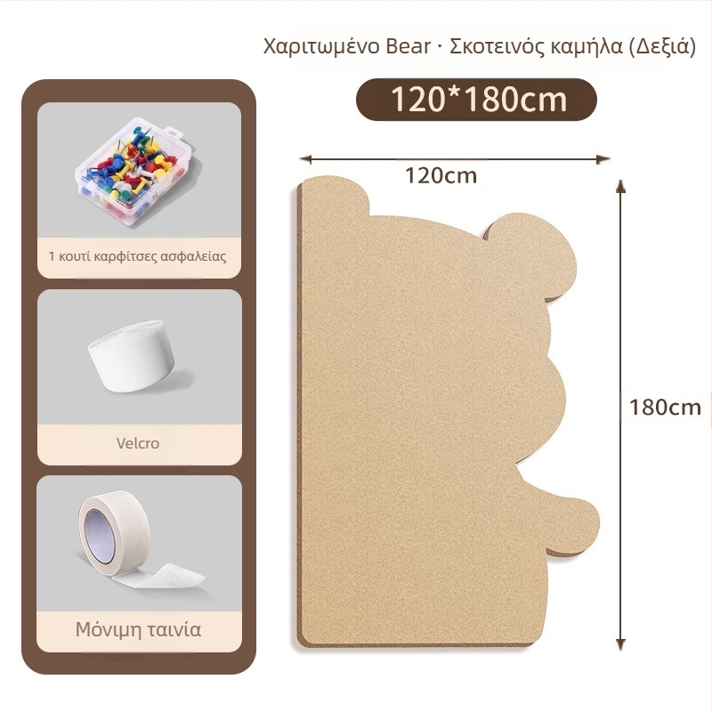 Πίνακας τοίχου από φέλτ με μοτίβο αρκούδας, πάνελ από φελλό, καρτούν στυλ, ύφασμα plush, εγκατάσταση χωρίς τρύπες