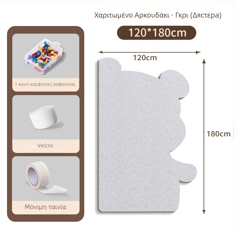 Πίνακας τοίχου από φέλτ με μοτίβο αρκούδας, πάνελ από φελλό, καρτούν στυλ, ύφασμα plush, εγκατάσταση χωρίς τρύπες