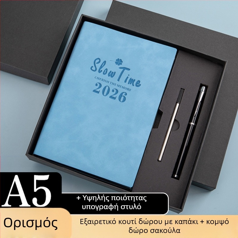 Σημειωματάριο με κάλυμμα από συνθετικό δέρμα, δέσιμο με γραμμές, χαρτί Dowling, 80 gsm, 300–400 σελίδες, ημερήσιο προγραμματισμό και διαχείριση χρόνου