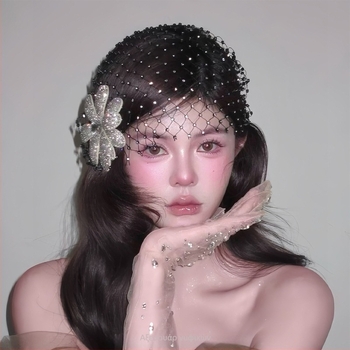 Lan lin Ρετρό αξεσουάρ μαλλιών με λουλούδι – δίχτυ υλικό, μικροεπενδύσεις με διαμάντια, LL-1560