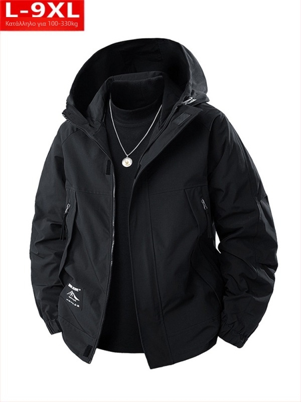 Ανδρικό σακάκι με κουκούλα, χαλαρή γραμμή, πολυεστερικό ύφασμα, ανθεκτικό στη φθορά και στον άνεμο, με φερμουάρ