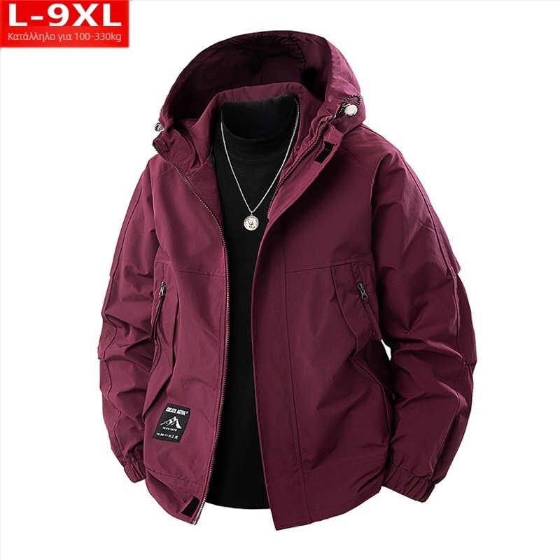 Ανδρικό σακάκι με κουκούλα, χαλαρή γραμμή, πολυεστερικό ύφασμα, ανθεκτικό στη φθορά και στον άνεμο, με φερμουάρ