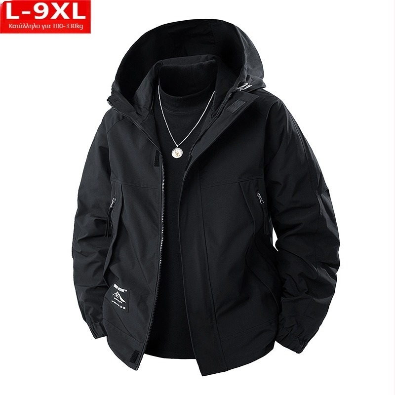 Ανδρικό σακάκι με κουκούλα, χαλαρή γραμμή, πολυεστερικό ύφασμα, ανθεκτικό στη φθορά και στον άνεμο, με φερμουάρ