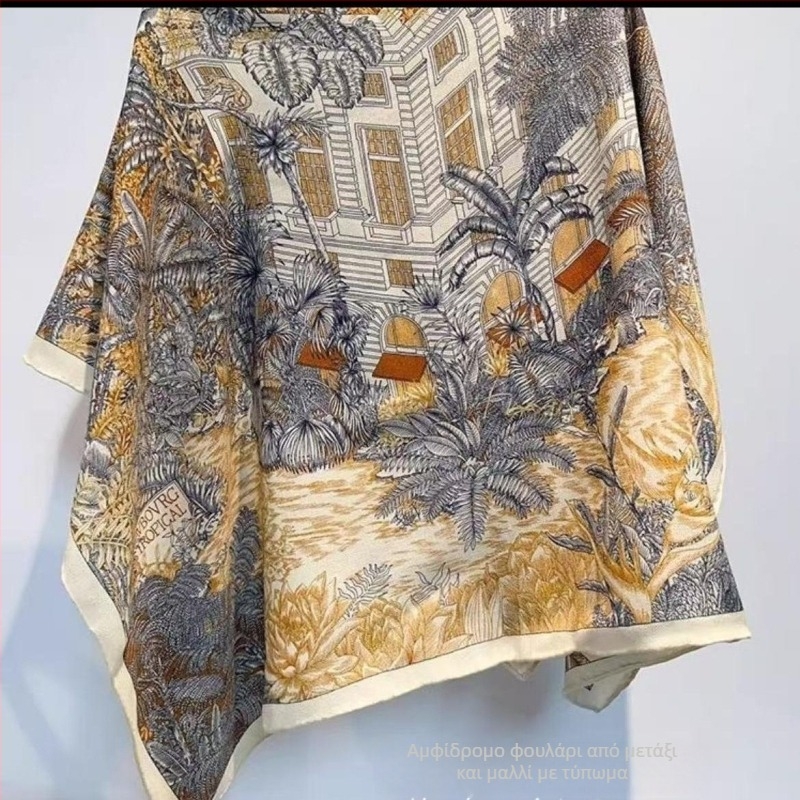 Μάλλινο φουλάρι με απλή ύφανση, εκτύπωση, μεγάλο τετράγωνο, προσωπικό στυλ, Χειμώνας 2024