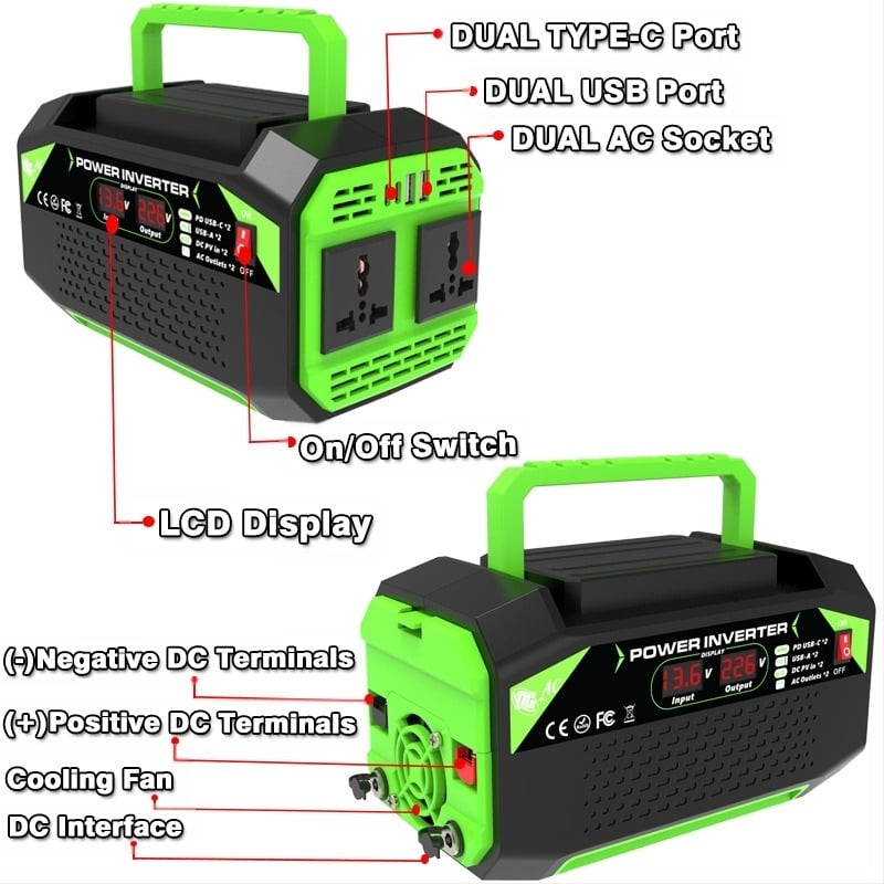 Μετατροπέας 600W 12V σε 220/110V για σπίτι και αυτοκίνητο - Απόδοση 95%, CE ROHS FCC UL πιστοποιήσεις