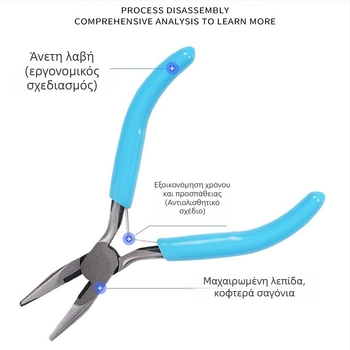 Σετ πένσες κοσμημάτων με προσαρμοζόμενη επεξεργασία: πένσες με μακριά μυτερή μύτη, πένσες με διαγώνια μύτη και πένσες με κυκλική μύτη, 45# ατσάλι, λαβές DIP πλαστικό, αντιμαγνητικά, 500 g