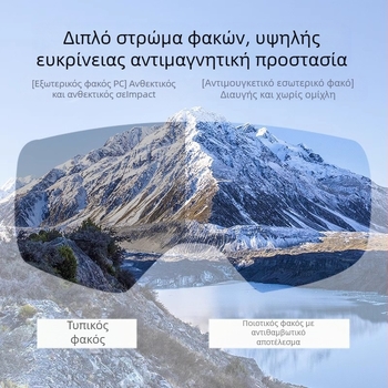 Σετ κυλινδρικά γυαλιά σκι με διπλό στρώμα κατά της ομίχλης, UV προστασία, ανθεκτικά στον άνεμο, με ρυθμιζόμενες διοπτρίες