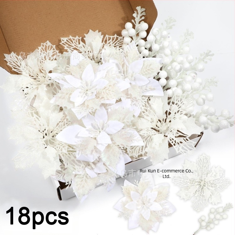 18 τεμάχια χριστουγεννιάτικων διακοσμητικών για το δέντρο, 3D διπλού επιπέδου λουλούδια, πλαστικό