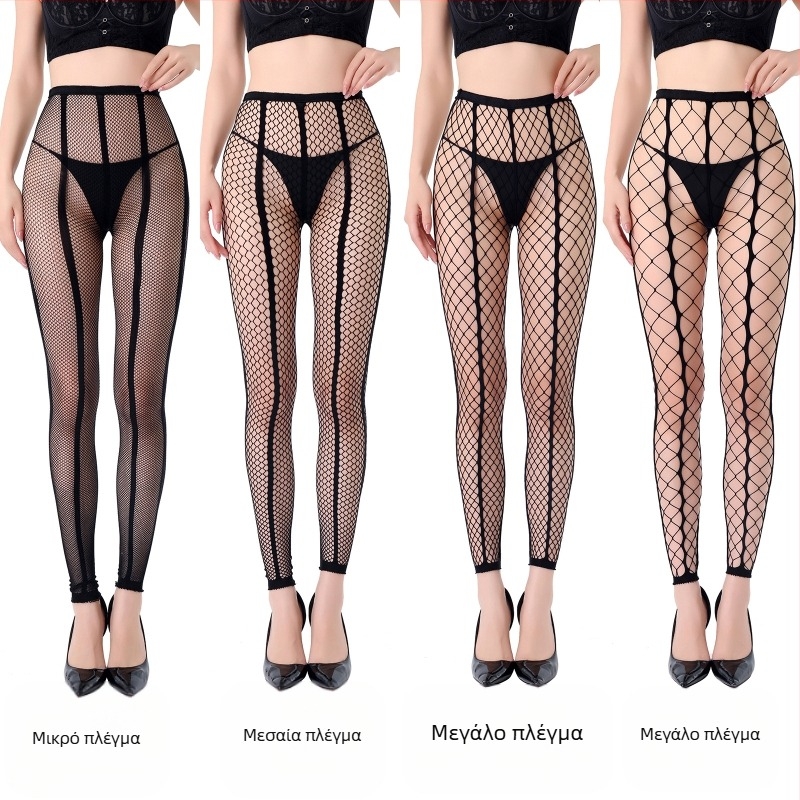 Κάλτσες από δίχτυ με εννέα τομές, μικρές οπές, δύο γραμμές, διαφανείς, λεπτές, σχήμα, νάιλον/πολυαμίδιο