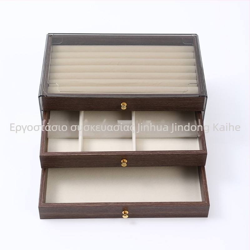 Κουτί κοσμημάτων από ξύλο καρυδιάς, τρίων στρώσεων, σε στυλ κορεατικό, μινιμαλιστικός σχεδιασμός με ρίγες