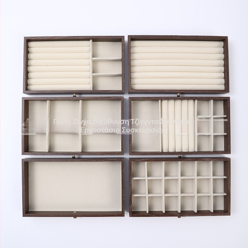 Κουτί κοσμημάτων από ξύλο καρυδιάς, τρίων στρώσεων, σε στυλ κορεατικό, μινιμαλιστικός σχεδιασμός με ρίγες