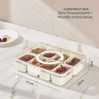 Κουτί οργάνωσης μπαχαρικών, κατάλληλο για τρόφιμα, φορητό, τετράγωνο, 1 επίπεδο, χωρητικότητα 1-2 L, πλαστικό