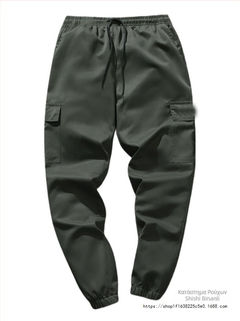 Casual παντελόνια εργασίας, χαλαρή γραμμή, μήκος εννέα σημείων, Mid-Waist, κλείσιμο με κορδόνι