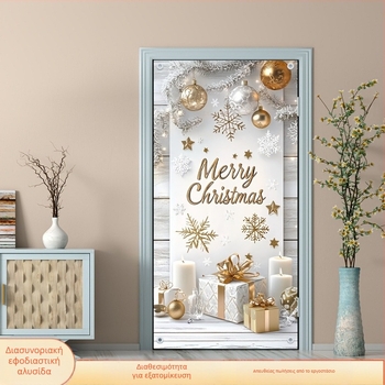 Πανό πόρτας με χριστουγεννιάτικο θέμα, σχέδιο με σακούλα δώρου, πολυεστερικό ύφασμα, χωρίς κοντάρι σημαίας