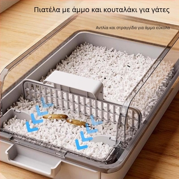 Κουτί άμμου γάτας, αντι-εκτόξευση, ημι-κλειστό σχέδιο, αποσμητικό PVC υλικό | Κωδικός F99T96TJ66MS57