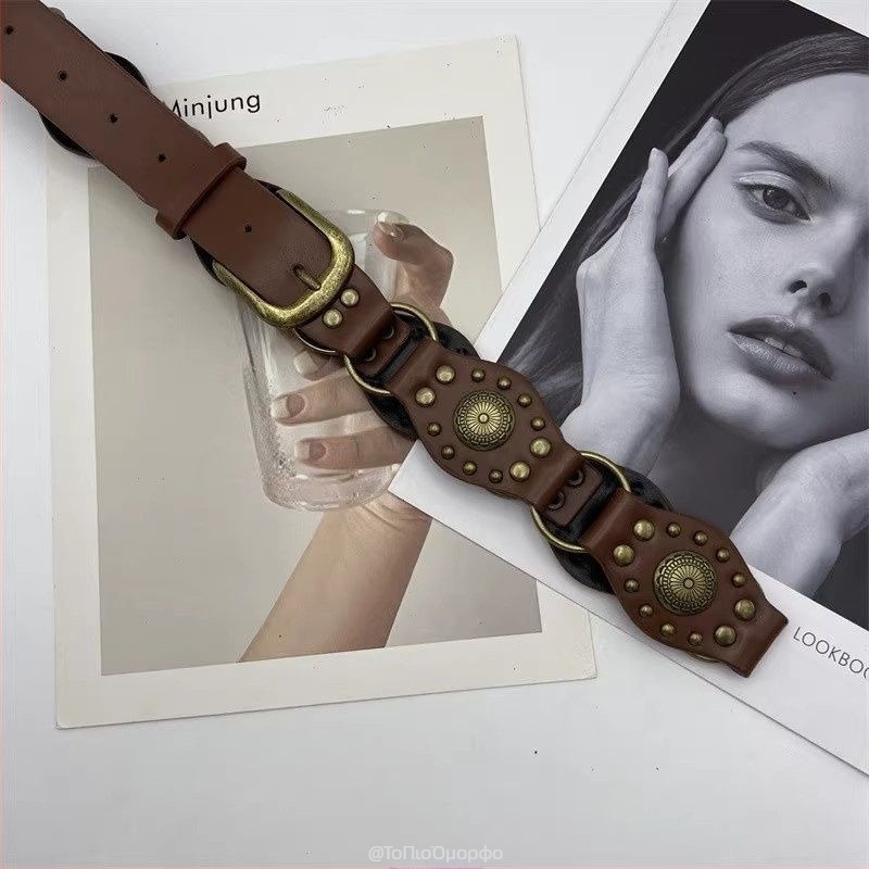 Γυναικεία ζώνη vintage με αγκράφα και καρφί, υλικό κράμα, φινίρισμα baked paint, προέλευση Yiwu, καλοκαίρι 2025