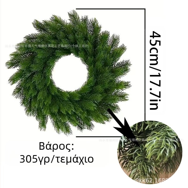 Τεχνητό χριστουγεννιάτικο στεφάνι με κλαδιά πεύκου, πλαστικό, αμερικανικό στυλ, ημιχειροποίητη ημιμηχανική κατασκευή