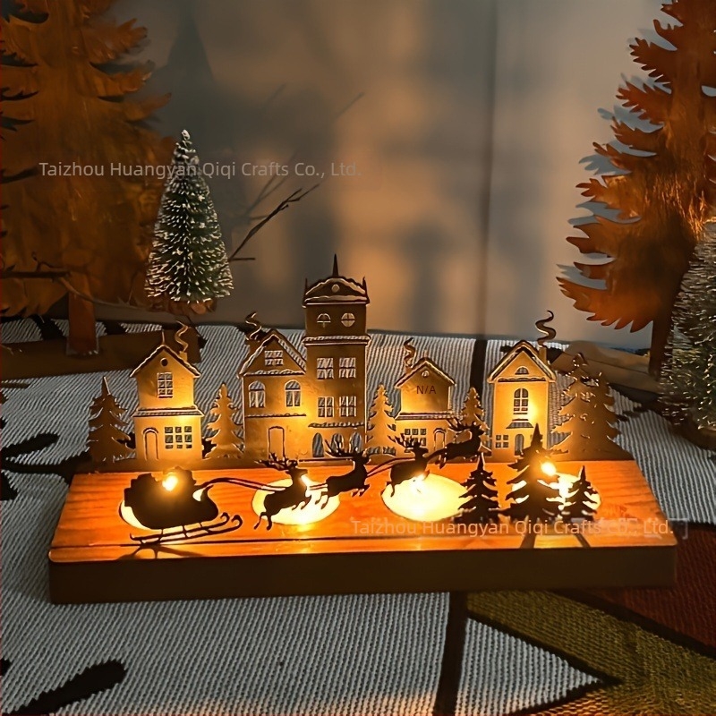 Ξύλινο κηροπήγιο με βάση από ξύλο, σχέδιο χριστουγεννιάτικου δέντρου, μοντέρνο μινιμαλιστικό στυλ για οικιακή διακόσμηση