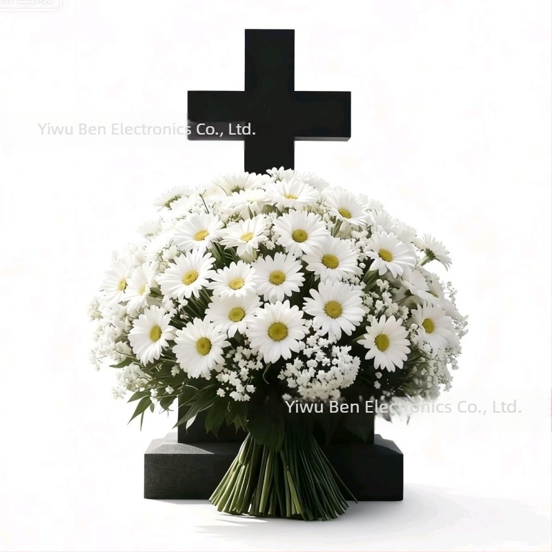 Τεχνητή ανθοστήλη με χρυσάνθεμο και Baby's Breath; πλαστικό, ημιχειροποίητη και ημιμηχανική κατασκευή, εξωτερική χρήση