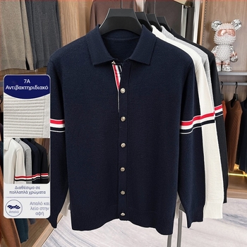 Ανδρικό πλεκτό cardigan με Turn-Down γιακά, μακριά μανίκια, κανονικό πάχος, ακρυλική μείξη 58.7%