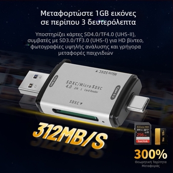Hexing Αναγνώστης καρτών SD/TF/MicroSD 4.0 USB-C - ανάγνωση δύο καρτών ταυτόχρονα