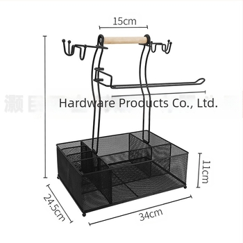 Ράφι κουζίνας για μπαχαρικά με θήκη χαρτιού και αποθήκευση ξυλακιών φαγητού, αναδιπλούμενο, περιστρεφόμενο, χωρίς οπές, σιδερένιο καλώδιο
