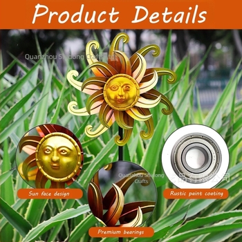 Μεταλλικός κήπος ανεμόμυλος με διπλό επίπεδο προσώπου ήλιου – διακόσμηση μοντέρνας τέχνης