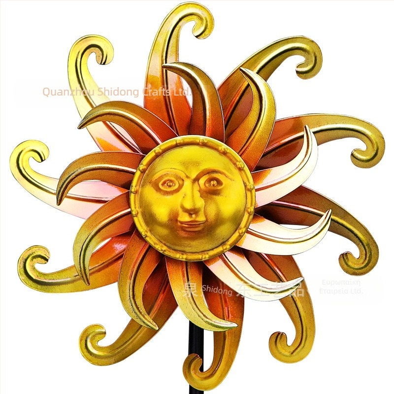 Μεταλλικός κήπος ανεμόμυλος με διπλό επίπεδο προσώπου ήλιου – διακόσμηση μοντέρνας τέχνης