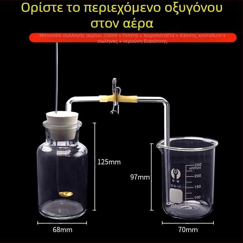 Εκπαιδευτική συσκευή μέτρησης περιεκτικότητας οξυγόνου στον αέρα μέσω καύσης κόκκινου φωσφόρου