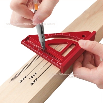 Ενσωματωμένος τριγωνικός χάρακας για ξυλουργική — χάραξη μέτρων και γωνίας τετράγωνου, κράμα αλουμινίου