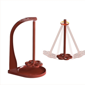 Ξύλινο περιστρεφόμενο στήριγμα κλωστής με αποσπώμενη βάση σε σχήμα λουλουδιού — 3 επίπεδα, επιτραπέζιο για πλέξιμο και ύφανση