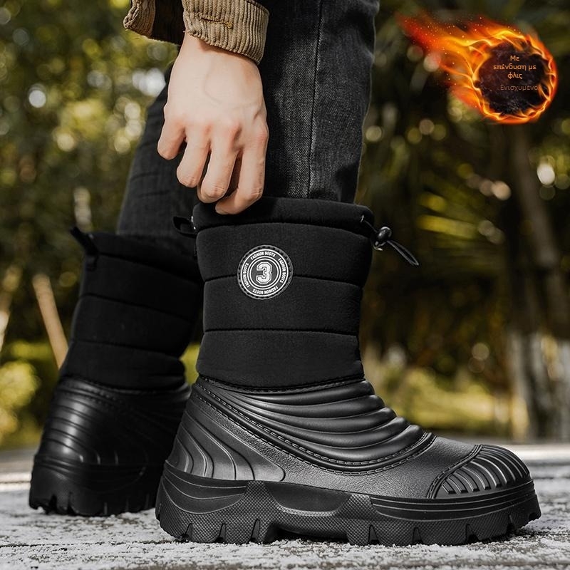 Manjiang Red Χειμερινά μποτάκια χιονιού με επένδυση φλίς, PU επάνω μέρος, αντιολισθητική σόλα από καουτσούκ, εθνοτικό στυλ