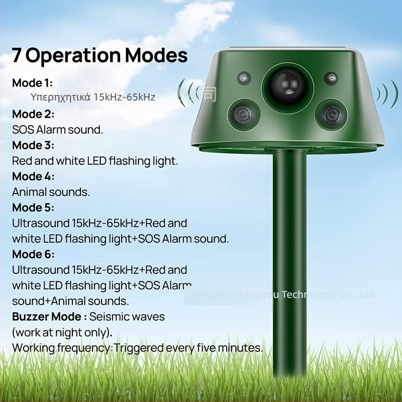 SK031 Ηλιακό Αποτρεπτικό Ζώων, Τετραπλευρός Σχεδιασμός, Πολυλειτουργικός Αποτρεπτής Εντόμων (Κουνούπια και Κατσαρίδες), Επαναφορτιζόμενο, 5V 5W