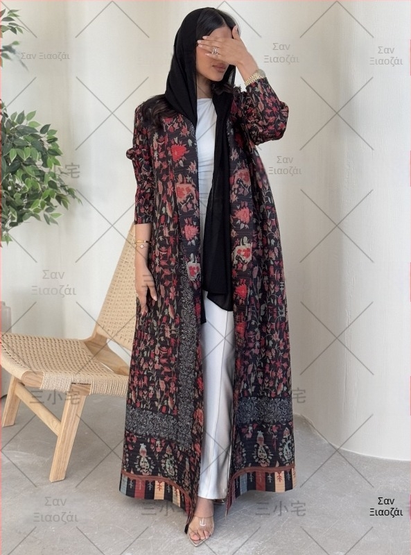 Ρόμπα-παλτό με πλισέ σχέδιο (95% πολυεστέρας, μακριά μανίκια, μακριά γραμμή)