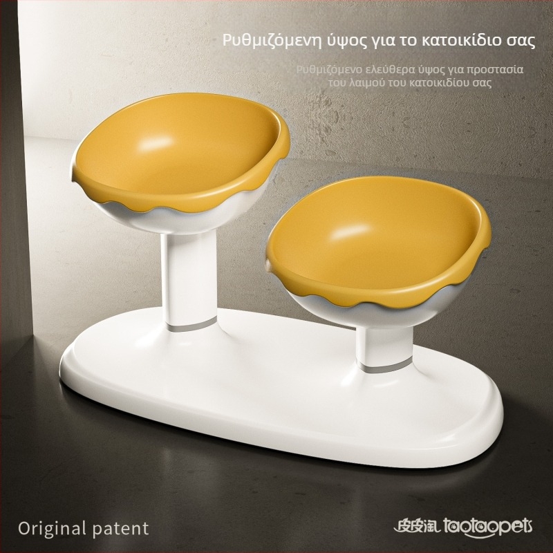 Ρυθμιζόμενο διπλό μπολ φαγητού και νερού για κατοικίδια γάτες με αυτόματη τροφοδοσία, υλικό PP+ABS