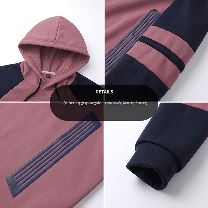 Ανδρικό φούτερ με κουκούλα, ρίγες σε χρωματικά μπλοκ, φερμουάρ, χαλαρή γραμμή, μακρύ μανίκι