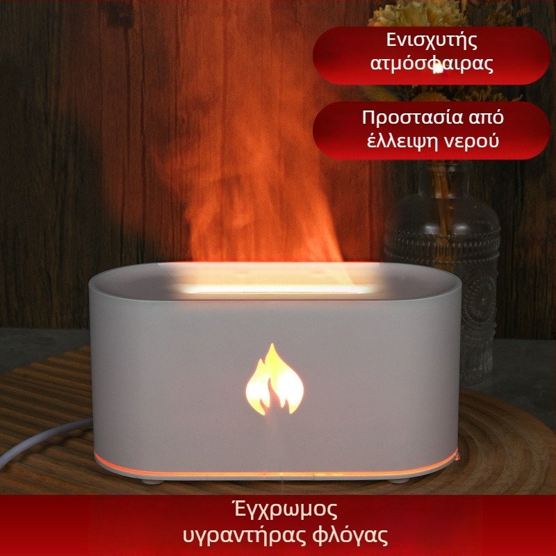 Αρωματοθεραπευτικός υγραντήρας με επτάχρωνη φλόγα, USB επιτραπέζιος, υπερηχητικός, δοχείο νερού 1.0–2.5 L, κάλυψη 21–30 τ.μ.