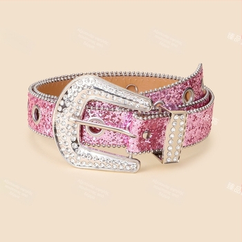 Γυναικεία ζώνη μέσης με στρας, PU δέρμα, αγκράφα με καρφί, πλάτος 2-4 εκ, INS στυλ