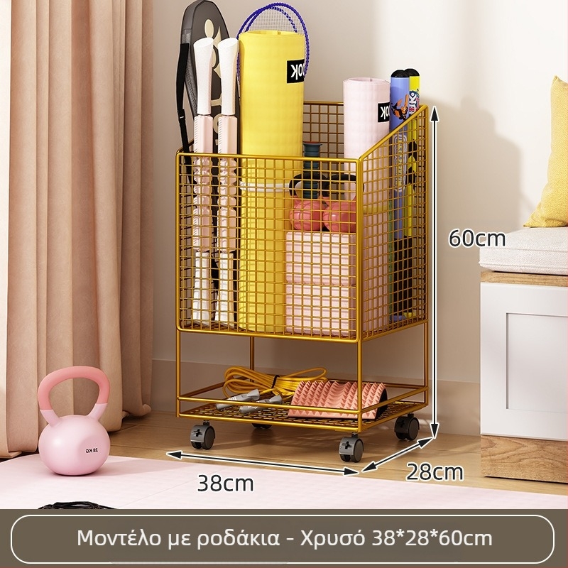 Κιβώτιο αποθήκευσης στρώματος γιόγκα με ρόδες, μεταλλικός διπλού επιπέδου σχεδιασμός, μεγάλη χωρητικότητα για εξοπλισμό γυμναστικής