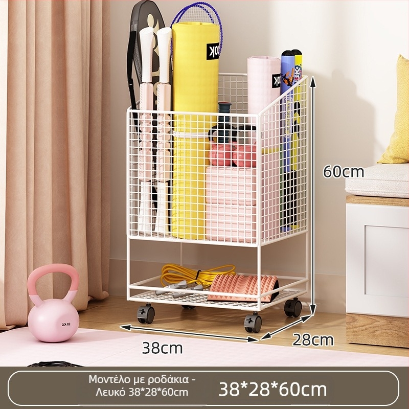 Κιβώτιο αποθήκευσης στρώματος γιόγκα με ρόδες, μεταλλικός διπλού επιπέδου σχεδιασμός, μεγάλη χωρητικότητα για εξοπλισμό γυμναστικής