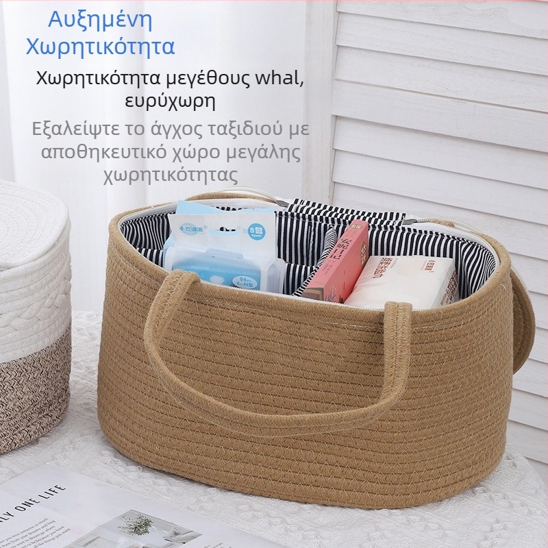 Κάδος αποθήκευσης από βαμβακερό σκοινί – φορητός, μοντέρνος μινιμαλισμός, μοντέλο: καλάθι αποθήκευσης από βαμβακερό σκοινί