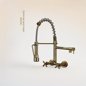 Εντοιχισμένος σε τοίχο μίκτης κουζίνας με ζεστό και κρύο νερό, σώμα από ορειχάλκινο κράμα, κεραμικός δίσκος βαλβίδας, διπλή οπή